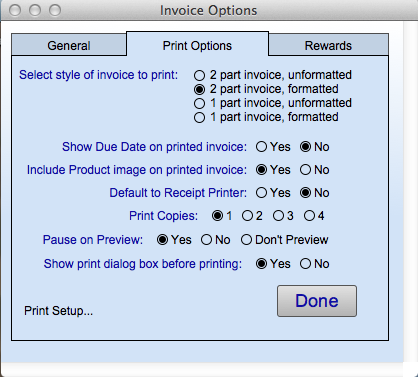 Invoice print options tab